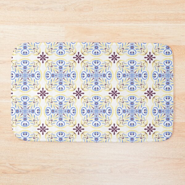Item preview, White, blue-yellow pattern in the style of Italian street tiles designed and sold by Valentina-ty.