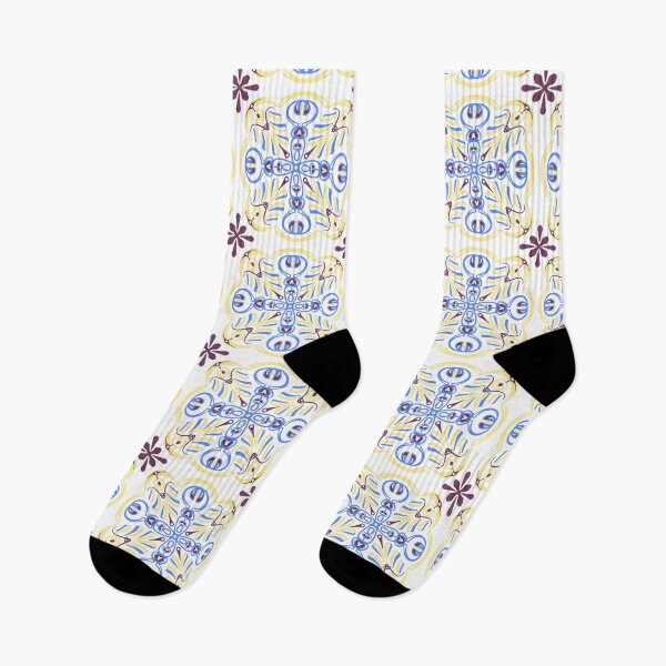 Item preview, White, blue-yellow pattern in the style of Italian street tiles designed and sold by Valentina-ty.