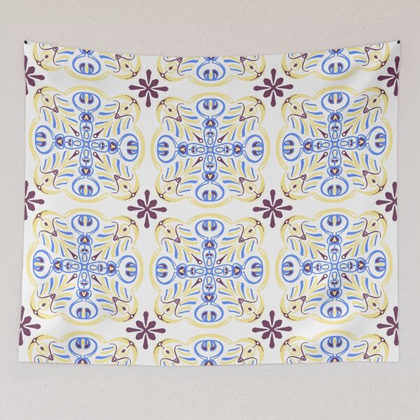 Item preview, White, blue-yellow pattern in the style of Italian street tiles designed and sold by Valentina-ty.