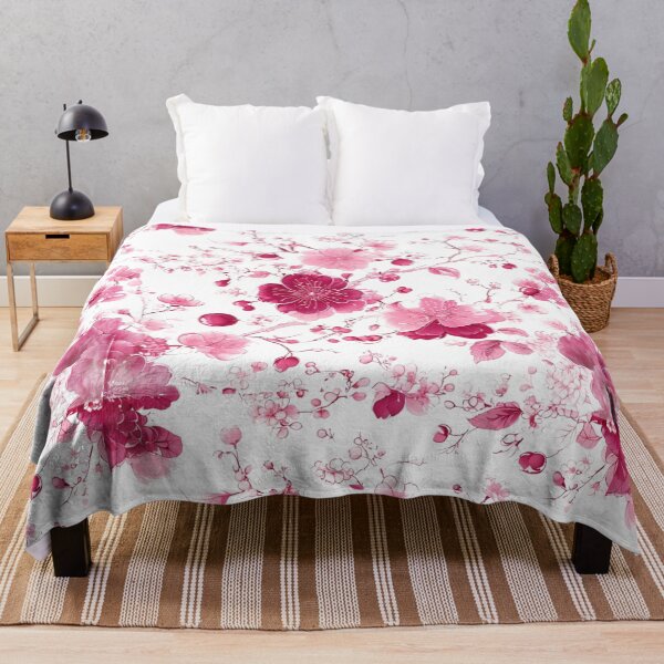 Item preview, Red Chinoiserie Pink and White Floral Cherry Blossom designed and sold by CreatedbyKandJ.
