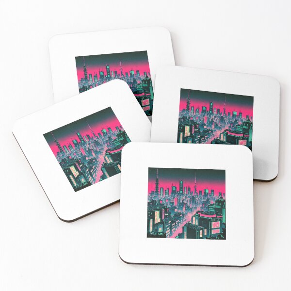 Item preview, Vibrant neon cityscape at night with towering skyscrapers and glowing signs in an urban environment designed and sold by VintageVibesVV.