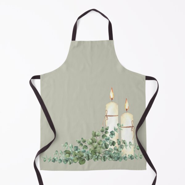 Item preview, Burning tow white church candle and green eucalyptus branch. Watercolor painting designed and sold by BartolArt.