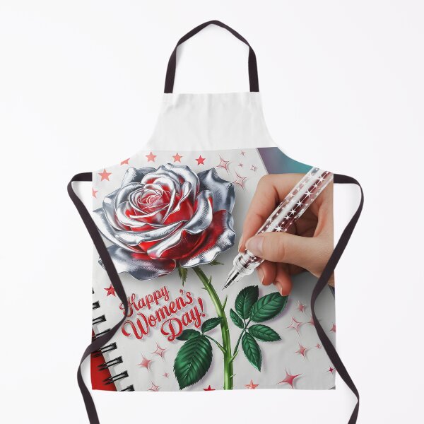 Item preview, Happy Womens Day journal page with a delicate red-silver rose while a hand drawing it with a glowing pen designed and sold by EmeraldeaArt.