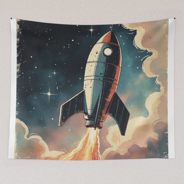 Item preview, Retro Space Rocket Launch – Vintage Cosmic Adventure designed and sold by Moss and Moon Studio.