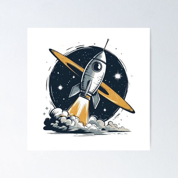 Item preview, Galactic Explorer – Retro Rocket with Saturn Rings designed and sold by ajurnaya.