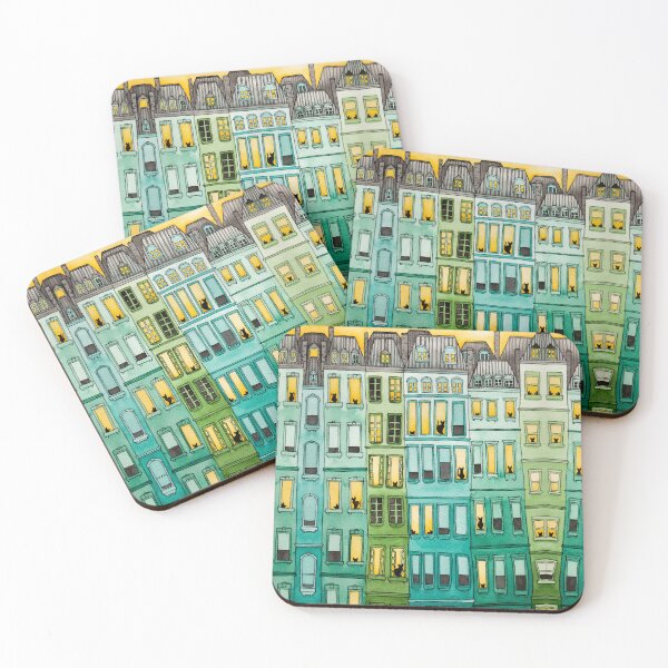 Item preview, Cats in Green Townhouses designed and sold by KilkennyCat Art.