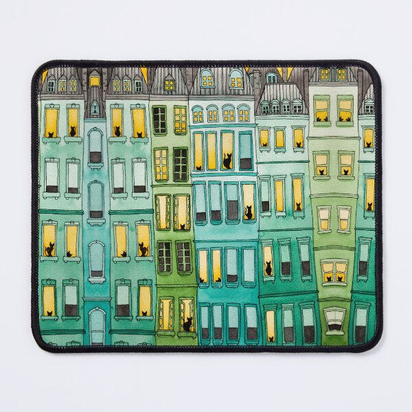 Item preview, Cats in Green Townhouses designed and sold by KilkennyCat Art.