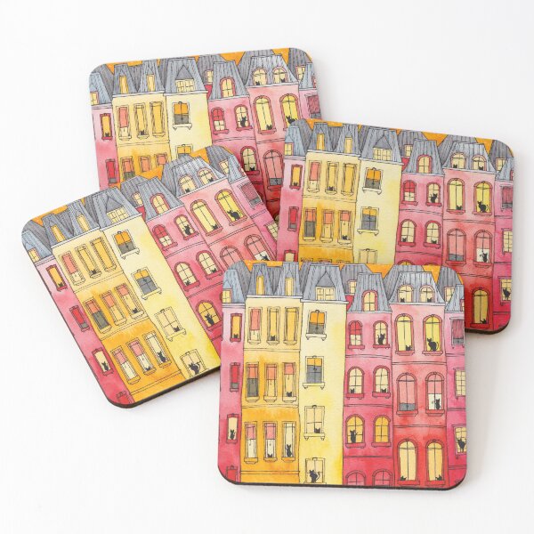 Item preview, Sunset Townhouse Block Cats designed and sold by KilkennyCat Art.