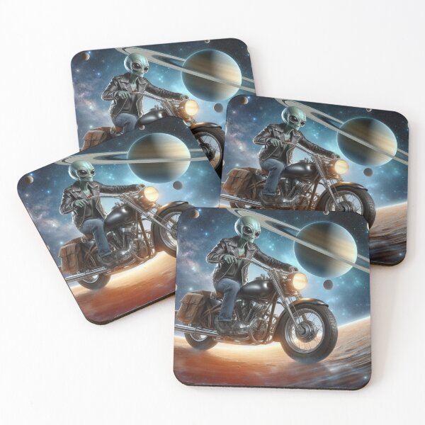 Item preview, Alien in leather jacket riding a classic motorcycle designed and sold by Dogandesighn.