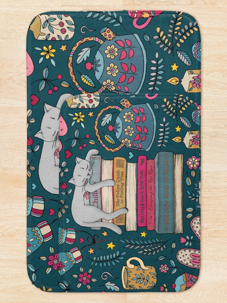 Thumbnail 5 of 6, Bath Mat, How to Hygge Like a Cat designed and sold by micklyn.
