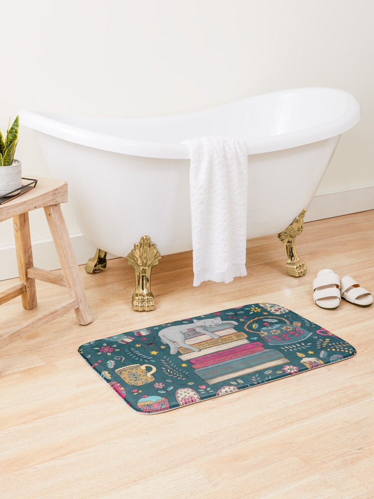 Thumbnail 2 of 6, Bath Mat, How to Hygge Like a Cat designed and sold by micklyn.