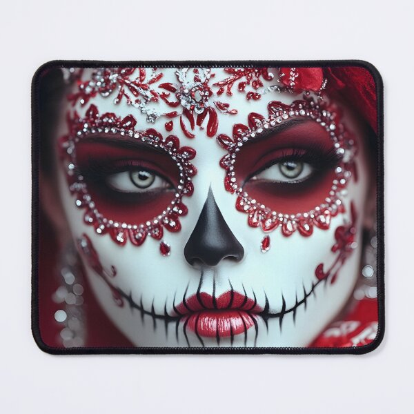 Item preview, Vibrant Day of the Dead-inspired face art in red. designed and sold by Artessie.