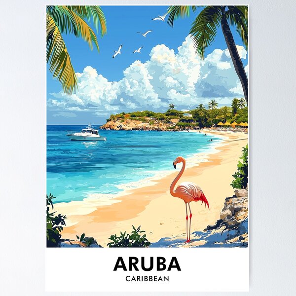 Artikel-Vorschau von Aruba Karibik Retro Reisedruck, designt und verkauft von HomeLivingCo.