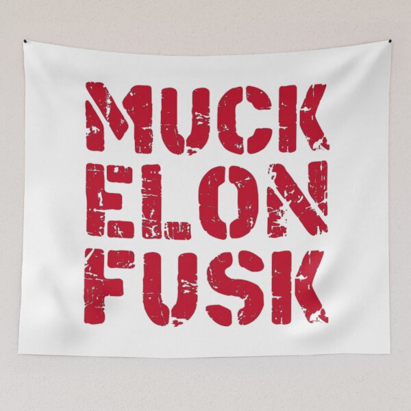 Item preview, fuck elon musk, muck fusk, no elon, muck elon fusk,  tesla bumper decal red designed and sold by ramwebroom.