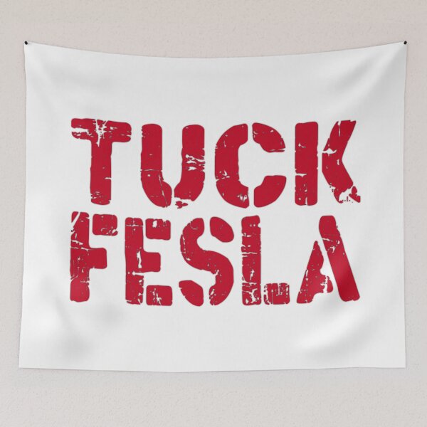 Item preview, fuck tesla tuck fesla, fuck elon musk, muck fusk, no elon, muck elon fusk, tesla bumper decal red designed and sold by ramwebroom.