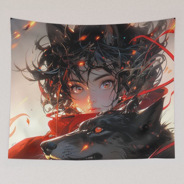 Item preview, Fiery Fierce Wolf Anime Girl designed and sold by bubblegoth.