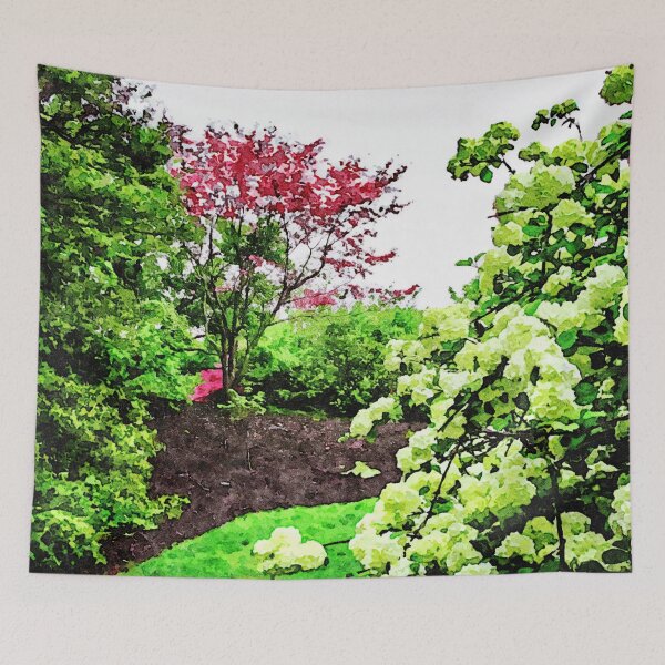 Item preview, Vibrant spring garden with blooming flowers and lush greenery designed and sold by GestaltImagery.