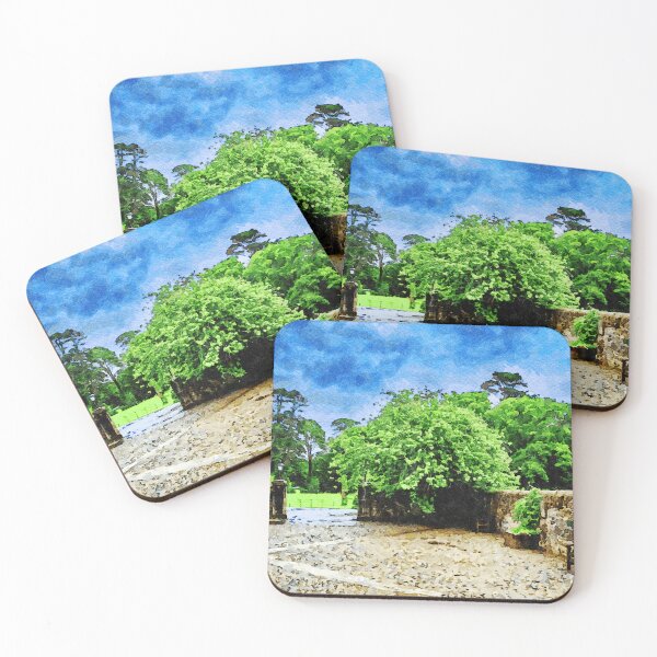 Item preview, Charming watercolor painting of lush garden with stone walls designed and sold by GestaltImagery.