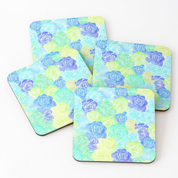 Item preview, A vibrant, colorful pattern of watercolor roses in various cool colors designed and sold by Hillary Holt.