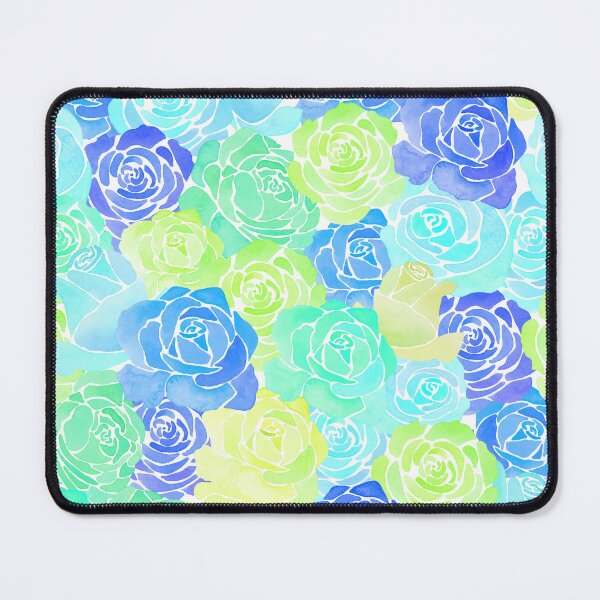 Item preview, A vibrant, colorful pattern of watercolor roses in various cool colors designed and sold by Hillary Holt.