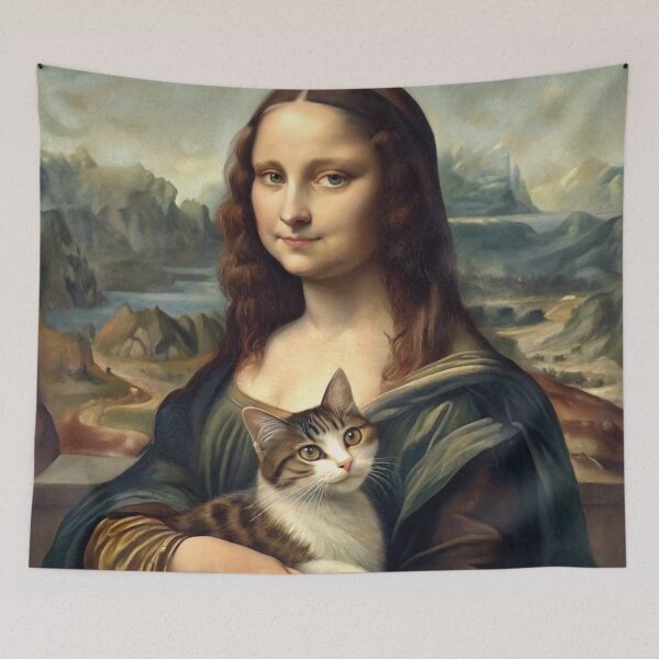 Item preview, Mona Lisa Painting with a Cat designed and sold by Graphitti Squad.