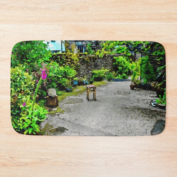 Item preview, Charming rustic courtyard with lush greenery in watercolor designed and sold by GestaltImagery.