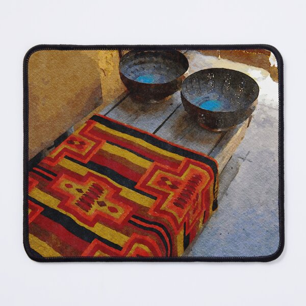 Item preview, Colorful Native American textile and bowls in a rustic New Mexico setting designed and sold by GestaltImagery.