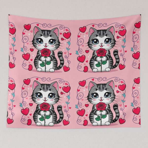 Item preview, cute cat with red rose and mini heart  designed and sold by Nimkaew.