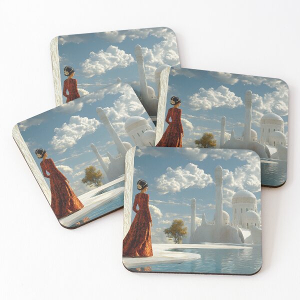Item preview, Elegant woman gazes at serene water and palace scene. designed and sold by Artessie.
