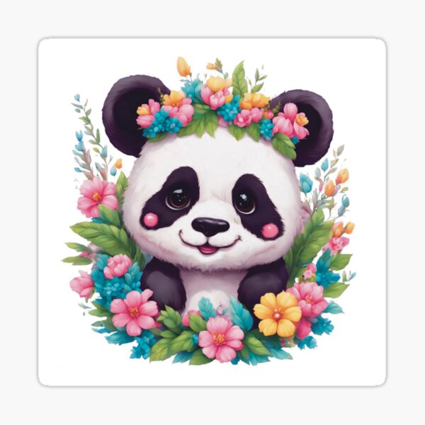 Spring Floral Happy Panda Art Sticker