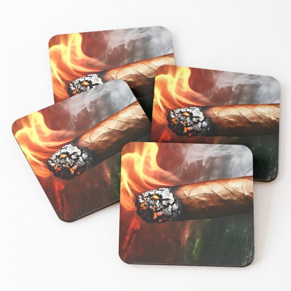 Item preview, Inferno Smoke - Burning Cigar with Intense Flames and Fiery Glow Against Dark Backdrop designed and sold by OlfactoART Studio.