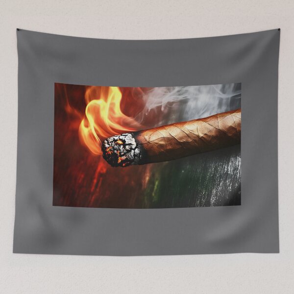 Item preview, Inferno Smoke - Burning Cigar with Intense Flames and Fiery Glow Against Dark Backdrop designed and sold by OlfactoART Studio.