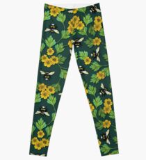 Bumblebees and Buttercups - Green & Yellow Floral/Botanical Pattern Leggings