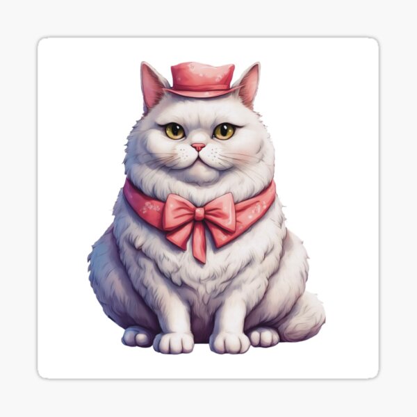 Vintage White Chubby Cat Sticker