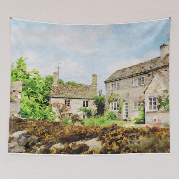 Item preview, Charming watercolor painting of English cottages in the Cotswolds countryside designed and sold by GestaltImagery.