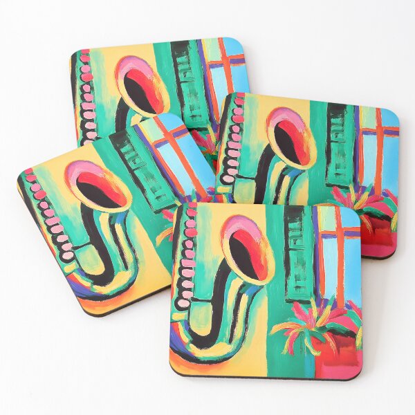 Item preview, New Orleans Jazz Serenade - A Vibrant Saxophone Framed by Colorful Shutters and Lush Greens designed and sold by OlfactoART Studio.