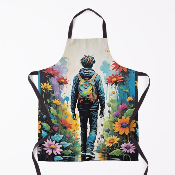 Item preview, Young Man In Jeans And Sneakers With Backpack Walking Through Tall Wildflowers designed and sold by CarrollGene.