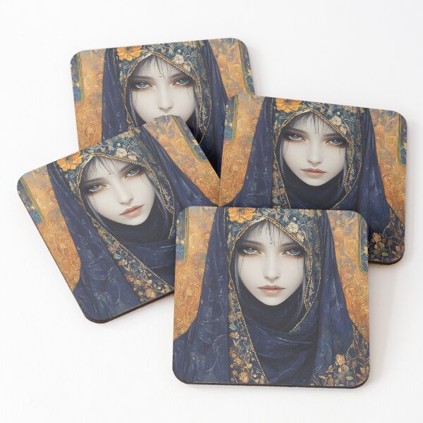 Item preview, Elegant woman adorned in a floral patterned headscarf designed and sold by Artessie.