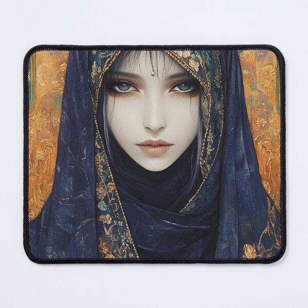 Item preview, Elegant woman adorned in a floral patterned headscarf designed and sold by Artessie.