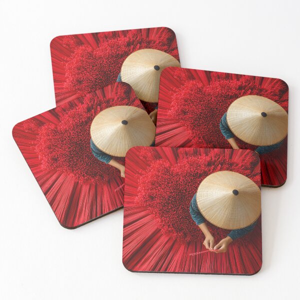 Item preview, Person arranging vibrant red incense sticks by hand designed and sold by Artessie.