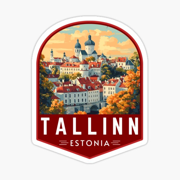 Item preview, Tallinn in Estonia Retro Travel Art Badge designed and sold by MaateoDesign.