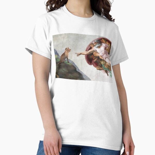 Item preview, Creation of Cat: Funny Parody T-shirt by Meowchalangelo  designed and sold by Gryphon Bearden Art .