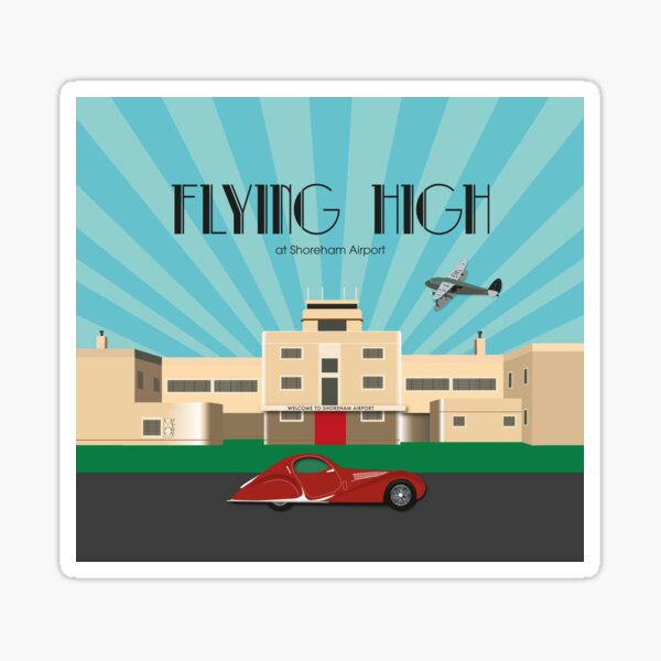 Shoreham Airport, Shoreham, West Sussex. Vintage style architecture illustration and gifts Sticker