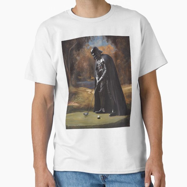 Vista previa del artículo con la obra «Impresión artística divertida de Darth Tee Time | Darth Vader jugando al golf», diseñado y vendido por Gryphon Bearden Art .