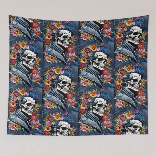 Item preview, Embroidered Denim Floral Skull In Jean Jacket   designed and sold by CarrollGene.
