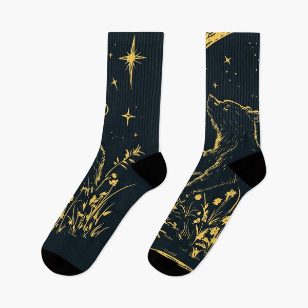 Item preview, Golden Moon Bear Art - Celestial Animal Spirit Black and Gold Wall Print designed and sold by TuncGK.