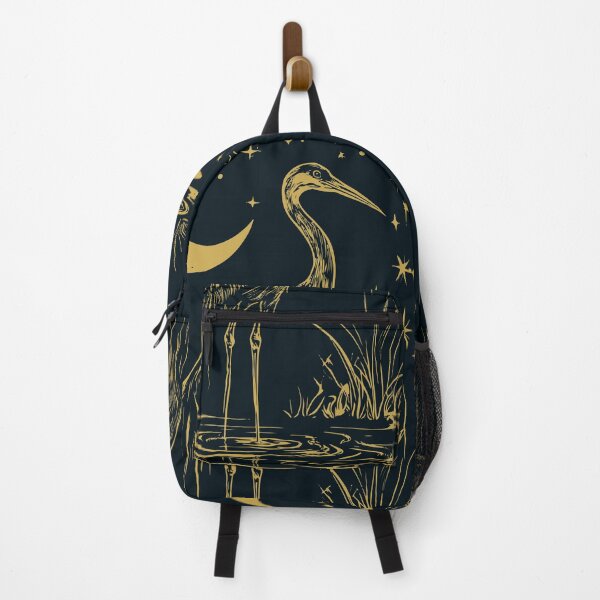 Item preview, Sacred Crane Moon Art - Japanese Style Bird Spirit Black Gold Print designed and sold by TuncGK.