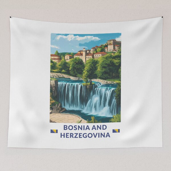 Item preview, Bosnia and Herzegovina Jajce Illustration Travel Art Vintage designed and sold by KrisSidDesigns.