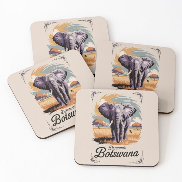 Item preview, Botswana Elephant Illustration Travel Art Vintage designed and sold by KrisSidDesigns.