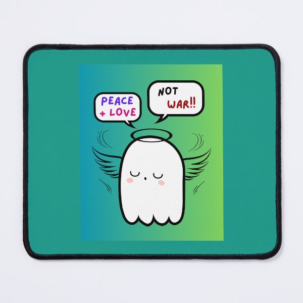 Item preview, Peace + Love, Not War!! Angel Ghost, Halo, Wings, Blue Green Background designed and sold by AASparksDesigns.